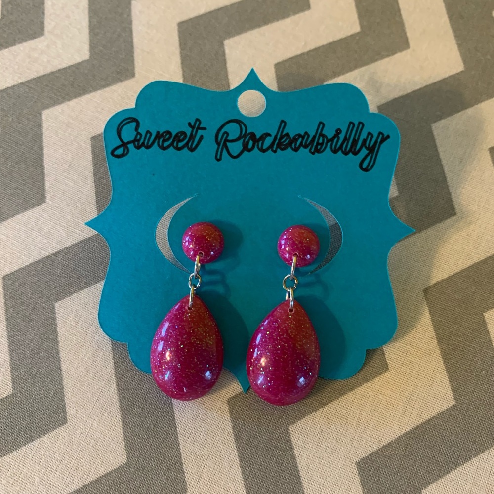Pink Glitter Teardrop Earrings